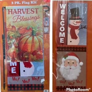 Seasonal 3 Flags Complete Set Garden Lawn Flag Holder Lawn Stake